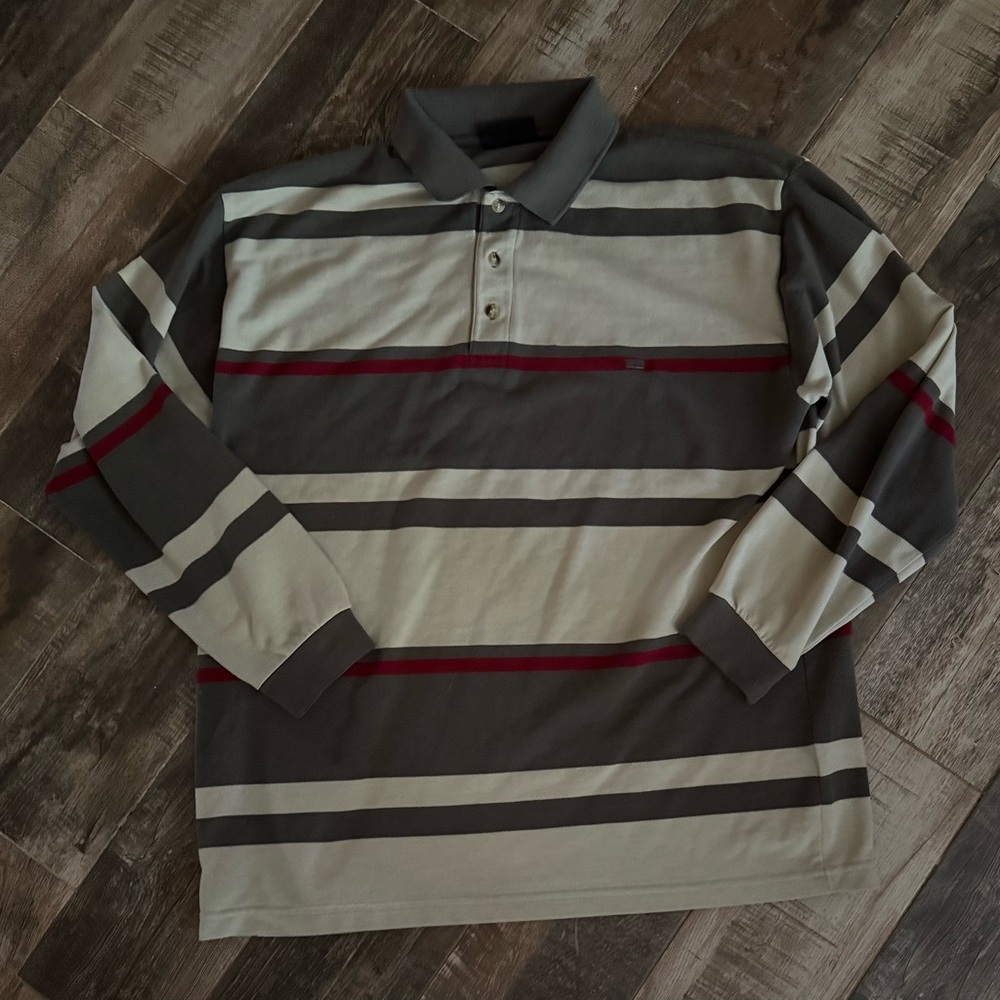 Brice Striped Gray, Tan and Red Men's Polo Shirt, size 5